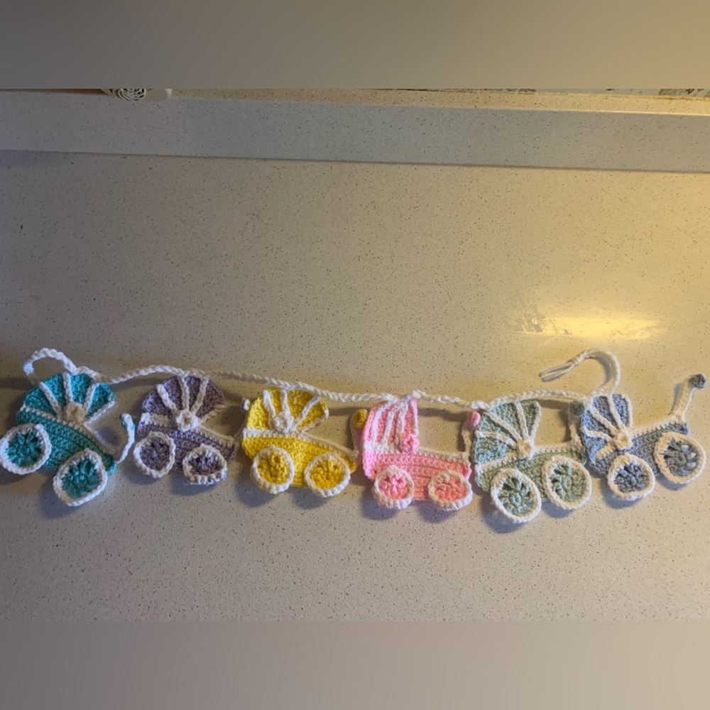 Baby Carriage Pram Vintage New Garland Handmade Crochet